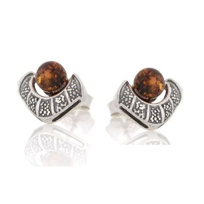 Pendientes con ámbar coñac natural, en plata envejecida rodiada 925/1000 - GDK40