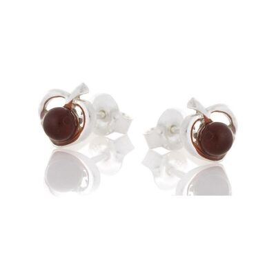 Stud earrings with natural cognac amber, in rhodium-plated silver 925/1000 - GDK42R