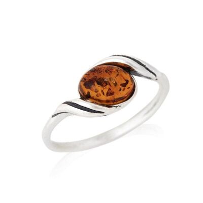 Bague avec ambre cognac de la mer Baltique ovale, en argent rhodié vieilli 925/1000 - GDP39