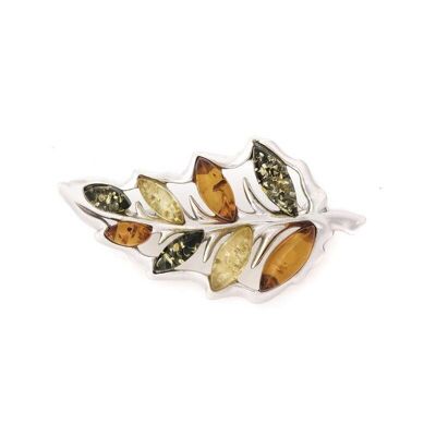 Broche avec ambre multicolore naturel de la mer Baltique, en argent rhodié 925/1000 - GI-BC036M