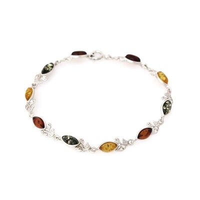 Pulsera con lanzadera de ámbar multicolor, en plata rodiada 925/1000, longitud 18 cm - MGB305R
