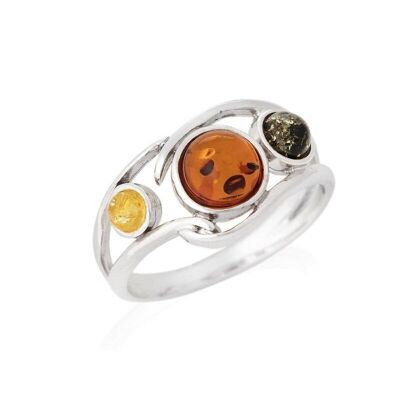 Anello con ambra naturale multicolore del Mar Baltico, in argento rodiato 925/1000 - MGP300R