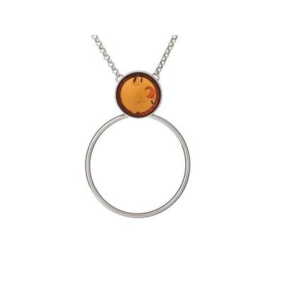 Necklace with cognac amber, in rhodium-plated silver 925/1000, length 42 + 3 cm - SA3934NOR