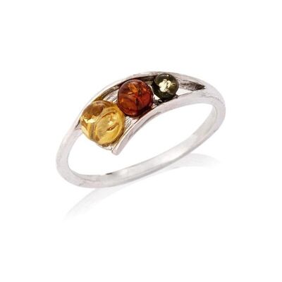 Bague avec ambre multicolore de la mer Baltique boule, en argent rhodié 925/1000 - AJP7-269MR