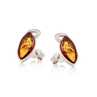 Orecchini a bottone con ambra cognac naturale, in argento rodiato 925/1000 - KL824-44ER