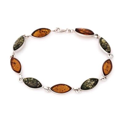 Bracciale con ambra a navetta multicolore, in argento 925/1000 rodiato, lunghezza 18 cm - KL826-44BR