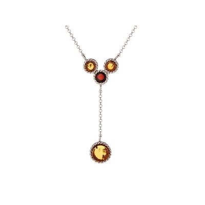 Collar con ámbar coñac redondo, en plata rodiada 925/1000, longitud 42 + 5 cm - KL781-414NR
