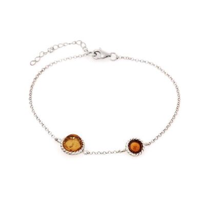 Bracciale con ambra tonda cognac, in argento 925/1000 rodiato, lunghezza 17+3 cm - KL779-414BR