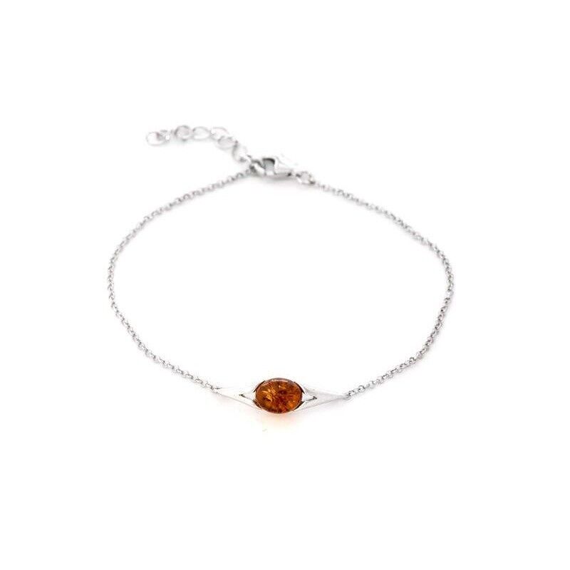 Bracciale con ambra cognac ovale, in argento 925/1000 rodiato, lunghezza 17+3 cm - KL1048-460BR