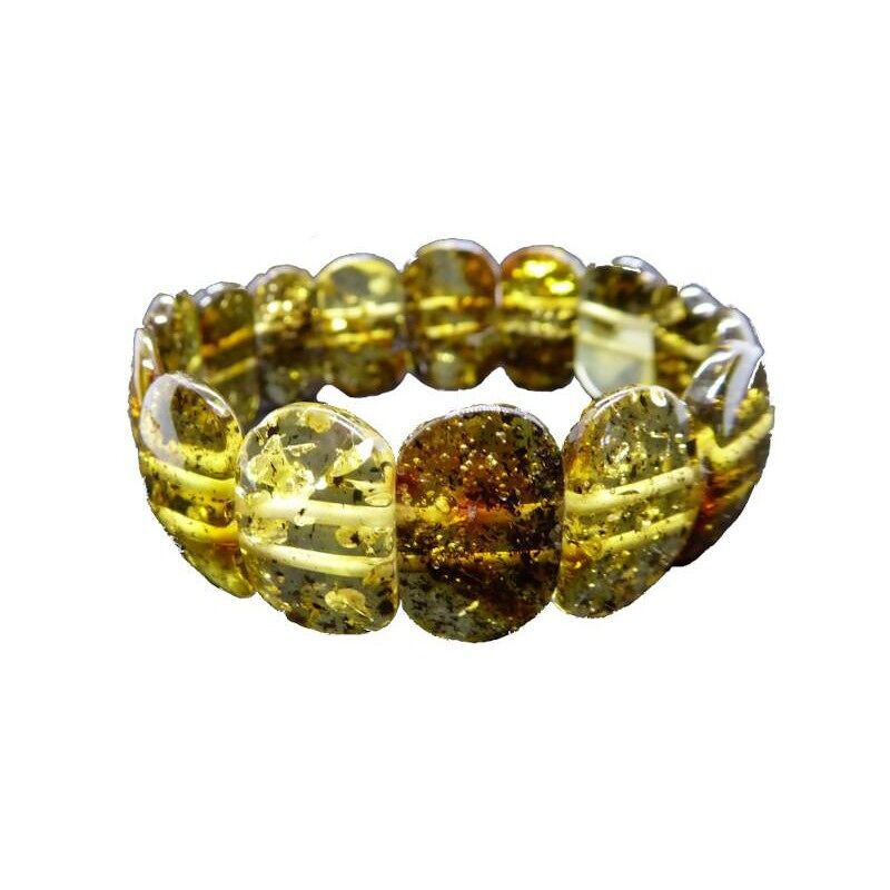Bracelet plaquette with natural green amber plaquette, length 21 cm - NBR34V