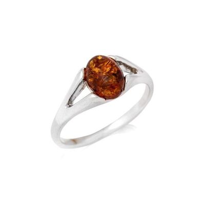 Anello con ambra cognac naturale del Mar Baltico ovale, in argento rodiato 925/1000 - KL1045-460RR