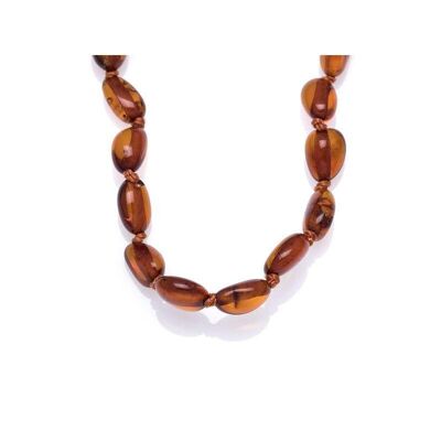Children's necklace with olive cognac amber, screw clasp, length 32 - 33 cm - GAN33O