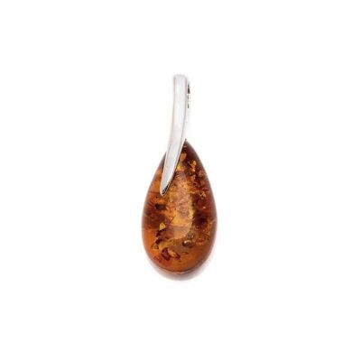 Ciondolo con goccia d'ambra cognac, in argento rodiato 925/1000, altezza 2,5 cm - AJW6-997R