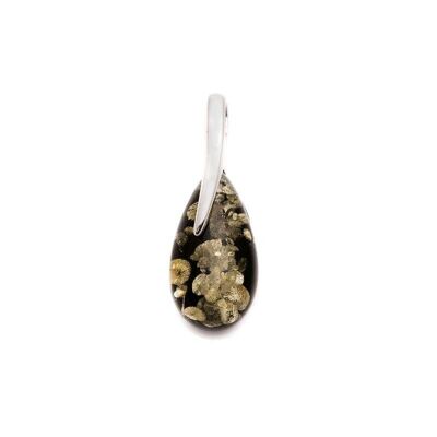 Pendentif avec ambre vert goutte, en argent rhodié 925/1000, hauteur 2,5 cm - AJW6-997VR