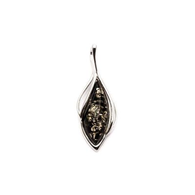 Ciondolo con navetta ambra verde, in argento rodiato 925/1000, altezza 3,5 cm - SA3569POR