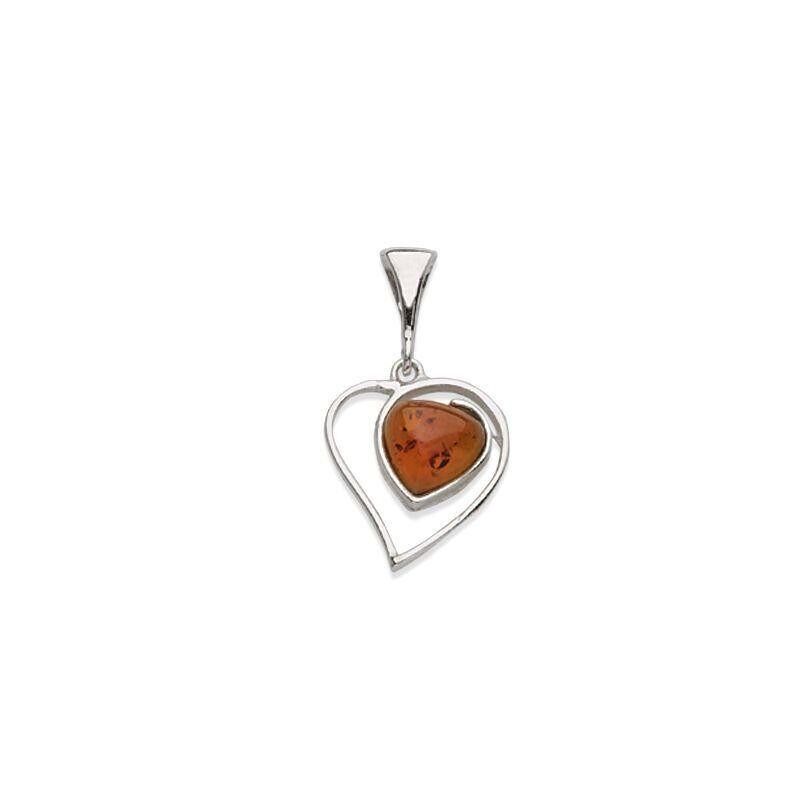 Colgante de corazón con ámbar coñac natural, en plata rodiada 925/1000, altura 1+1,7 cm - AMW004R