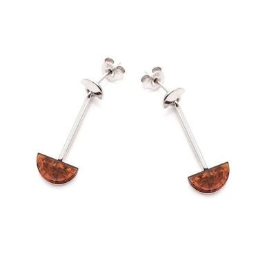 Pendientes colgantes semicirculares con ámbar coñac, en plata rodiada 925/1000 - ZIDZ246KR