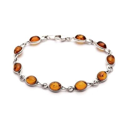 Bracelet with natural oval cognac amber, in rhodium-plated silver 925/1000, length 18 cm - GDB00318R