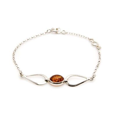 Bracelet avec ambre cognac ovale, en argent rhodié 925/1000, longueur 16+3 cm - KM502AR
