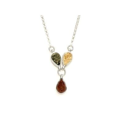 Necklace with multi-colored amber drop, in rhodium-plated silver 925/1000 - KM206NR
