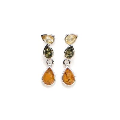Orecchini pendenti con goccia di ambra multicolore, in argento rodiato 925/1000 - KMS4965KR