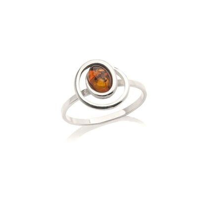 Bague ronde avec ambre cognac naturel ovale, en argent rhodié 925/1000 - AMP002-1R