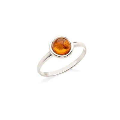 Anillo con ámbar coñac natural del Mar Báltico redondo, en plata rodiada 925/1000 - AJP7-350R