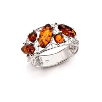 Bague avec ambre cognac naturel de la mer Baltique, en argent rhodié 925/1000 - SA3526ROR
