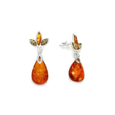 Orecchini pendenti con ambra multicolore, in argento 925/1000 rodiato - GI-BO024M