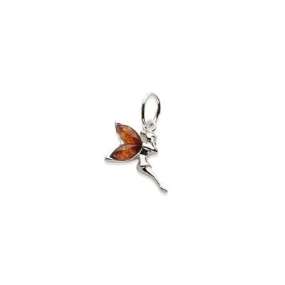 Ciondolo fata con ambra cognac, in argento 925/1000 rodiato, altezza 0,7+1,5 cm - AJW6-728R