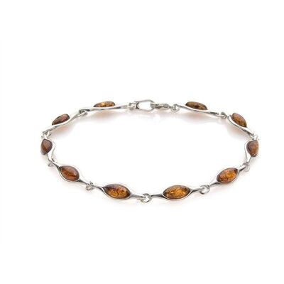Bracelet with cognac amber navette, in rhodium silver 925/1000, length 18 cm - GDB0068R