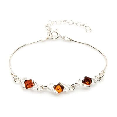 Bracelet avec ambre cognac carré, en argent rhodié 925/1000, longueur 16+3 cm - MGB300R