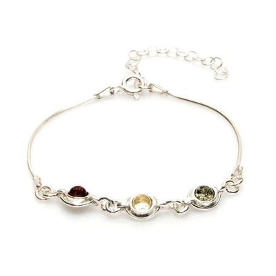 Pulsera con ámbar multicolor redondo, en plata rodiada 925/1000, longitud 16+3 cm - MGB303R