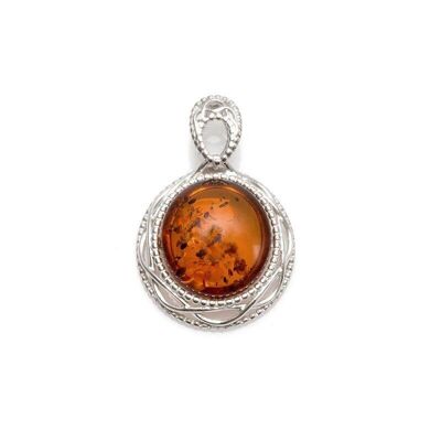 Colgante con ámbar coñac ovalado, en plata rodiada 925/1000, altura 2+1 cm - SA3264POR