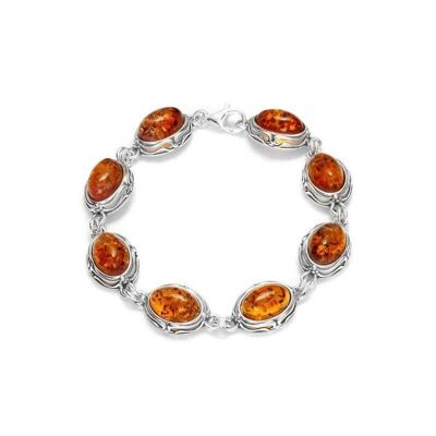 Bracelet avec ambre cognac ovale, en argent rhodié 925/1000, longueur 18+3 cm - GI-BR028