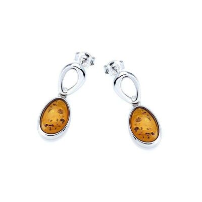 Boucles d'oreilles pendantes avec ambre cognac ovale, en argent rhodié 925/1000 - SA3696-2EOR