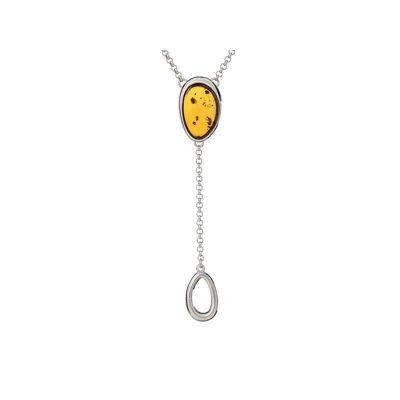 Collier avec ambre cognac ovale, en argent rhodié 925/1000, longueur 45 + 3 cm - SA3696-2NOR