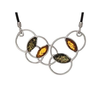 Collar con lanzadera de ámbar coñac, en plata rodiada 925/1000, longitud 42 + 5 cm - KL550-362NR