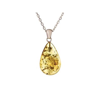 Pendentif avec ambre cognac goutte, en argent rhodié 925/1000, hauteur De 2 à 2,3+0,7 cm - AKWW01C