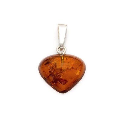 Ciondolo cuore con ambra cognac, in argento 925/1000 rodiato, altezza 1,3+0,8 cm - AKWS01BR