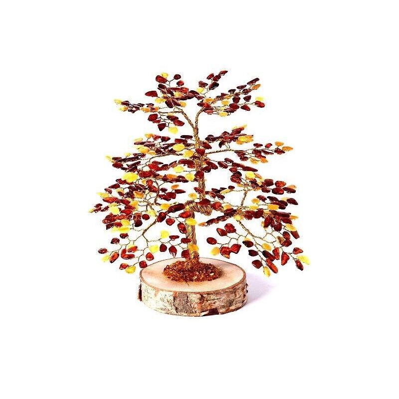 Albero della felicità di 18 cm in ambra (420 petali) e legno di betulla - ADV5