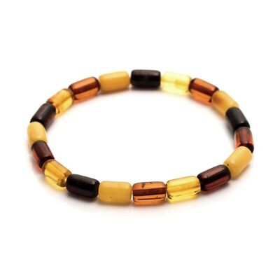 Bracciale con ambra cilindrica multicolore del Mar Baltico, lunghezza 20-21 cm - NBR43M