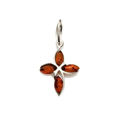 Pendentif croix avec ambre cognac, en argent rhodié 925/1000, hauteur 1+2,5 cm - GDW00278R