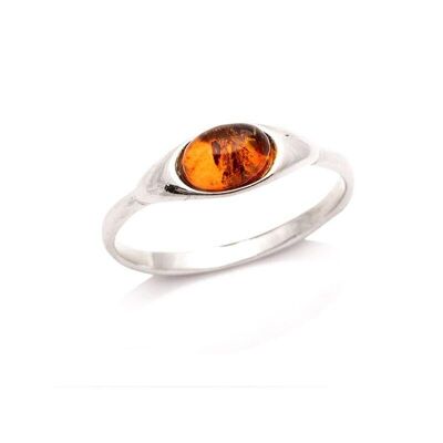 Anello con ambra cognac naturale del Mar Baltico ovale, in argento rodiato 925/1000 - AJP7-120R