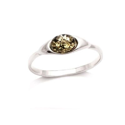 Bague avec ambre vert naturel de la mer Baltique ovale, en argent rhodié 925/1000 - AJP7-120VR