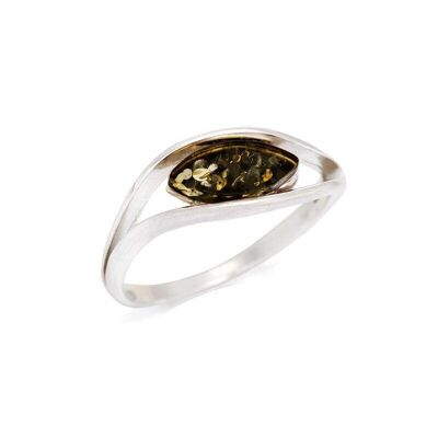 Anello con ambra verde naturale del Mar Baltico, in argento rodiato 925/1000 - AJP7-420GR