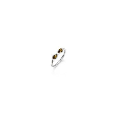 Anello con goccia di ambra verde naturale del Mar Baltico, in argento rodiato 925/1000 - GI-BA018V