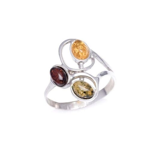 Bague avec ambre cognac naturel de la mer Baltique ovale, en argent rhodié 925/1000 - KM237PR