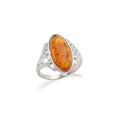 Anillo con ámbar coñac natural del Mar Báltico ovalado, en plata rodiada 925/1000 - MGP222R