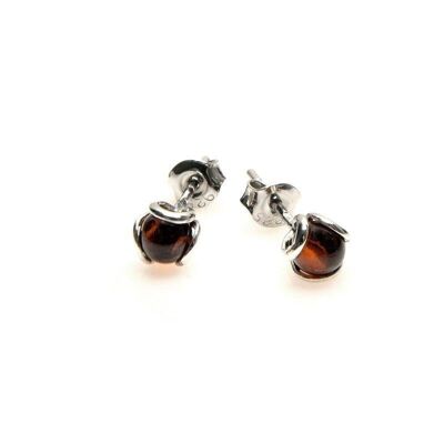 Pendientes con bola de ámbar coñac del Mar Báltico, plata rodiada 925/1000 - AJK5-1006R